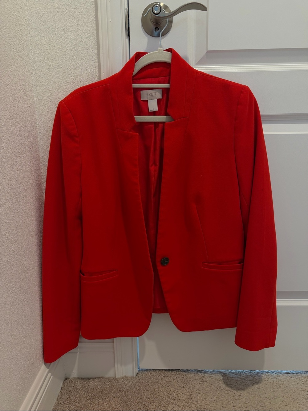 LOFT Red Collarless Single-Button Blazer